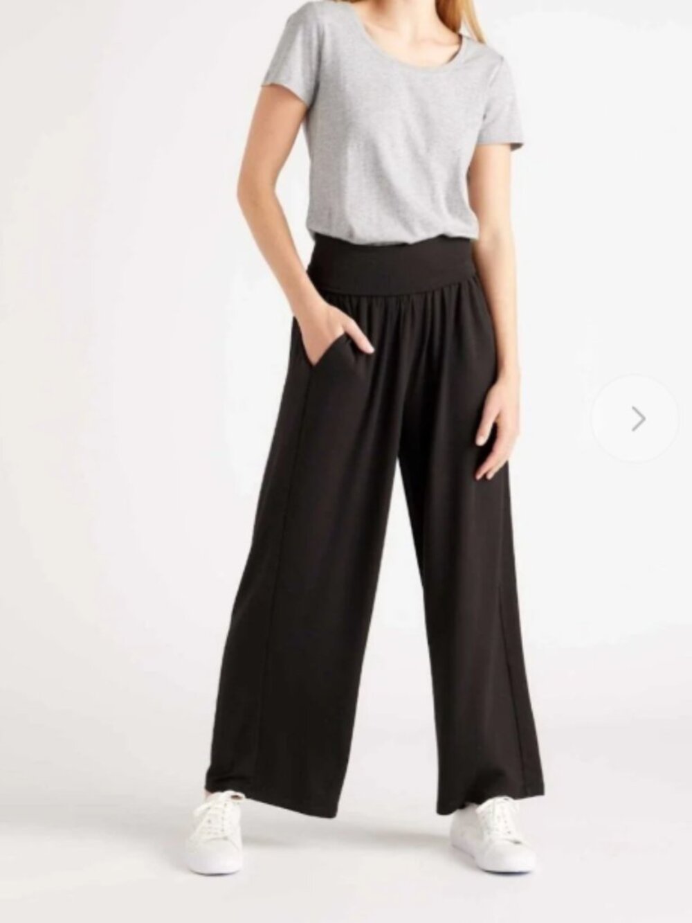 Quince French Terry Modal Foldover Wide Leg Lounge Pants Black Size L